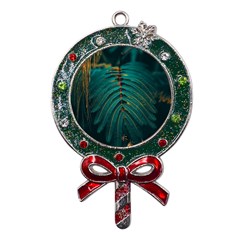 Dark Green Leaves Leaf Metal X mas Lollipop With Crystal Ornament by Cemarart