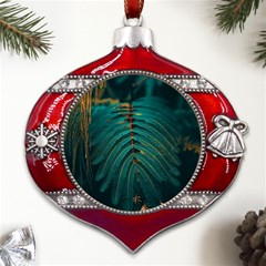 Dark Green Leaves Leaf Metal Snowflake And Bell Red Ornament by Cemarart