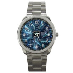 Circuit Board Motherboard Sport Metal Watch by Cemarart