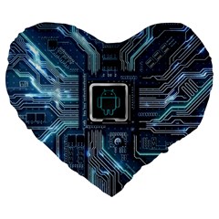 Circuit Board Motherboard Large 19  Premium Heart Shape Cushions by Cemarart