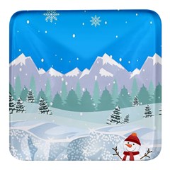 Snowman Orest Snowflakes Square Glass Fridge Magnet (4 Pack) by Hannah976