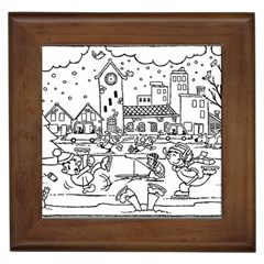 Colouring Page Winter City Skating Framed Tile by Hannah976