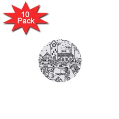 Colouring Page Winter City Skating 1  Mini Buttons (10 Pack) 