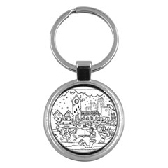 Colouring Page Winter City Skating Key Chain (round) by Hannah976