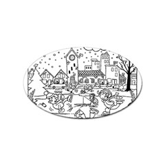 Colouring Page Winter City Skating Sticker (oval) by Hannah976