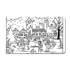 Colouring Page Winter City Skating Magnet (rectangular)