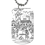 Colouring Page Winter City Skating Dog Tag (One Side) Front