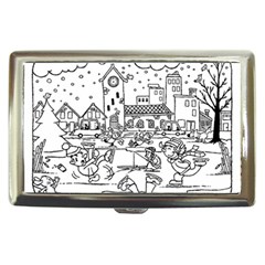 Colouring Page Winter City Skating Cigarette Money Case by Hannah976