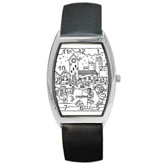 Colouring Page Winter City Skating Barrel Style Metal Watch by Hannah976