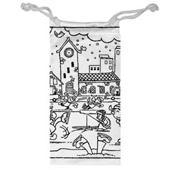 Colouring Page Winter City Skating Jewelry Bag by Hannah976