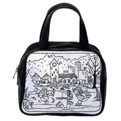 Colouring Page Winter City Skating Classic Handbag (one Side) by Hannah976