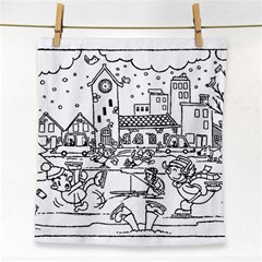 Colouring Page Winter City Skating Face Towel by Hannah976