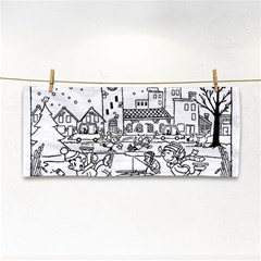 Colouring Page Winter City Skating Hand Towel by Hannah976