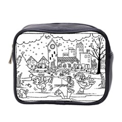 Colouring Page Winter City Skating Mini Toiletries Bag (two Sides) by Hannah976