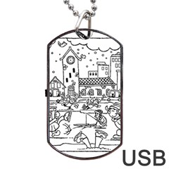 Colouring Page Winter City Skating Dog Tag Usb Flash (two Sides) by Hannah976