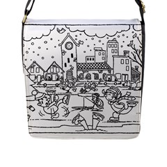 Colouring Page Winter City Skating Flap Closure Messenger Bag (l) by Hannah976