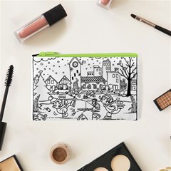 Colouring Page Winter City Skating Cosmetic Bag (xs) by Hannah976