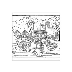 Colouring Page Winter City Skating Satin Bandana Scarf 22  X 22 