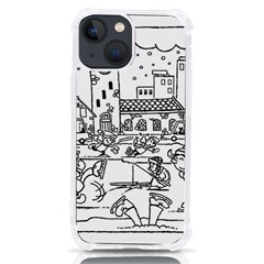 Colouring Page Winter City Skating Iphone 13 Mini Tpu Uv Print Case by Hannah976