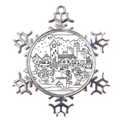 Colouring Page Winter City Skating Metal Large Snowflake Ornament by Hannah976