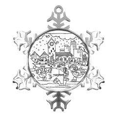 Colouring Page Winter City Skating Metal Small Snowflake Ornament