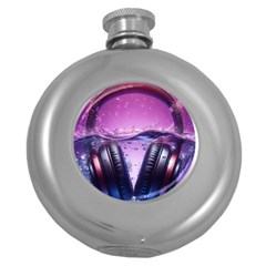 Headphones Sound Audio Music Radio Round Hip Flask (5 Oz) by Hannah976