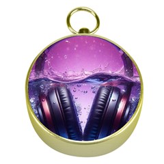 Headphones Sound Audio Music Radio Gold Compasses by Hannah976