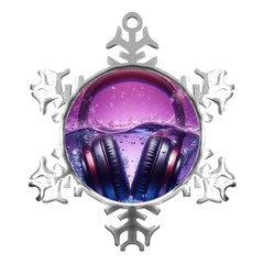 Headphones Sound Audio Music Radio Metal Small Snowflake Ornament