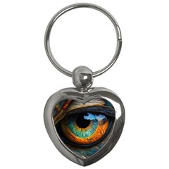 Eye Bird Feathers Vibrant Key Chain (heart) by Hannah976