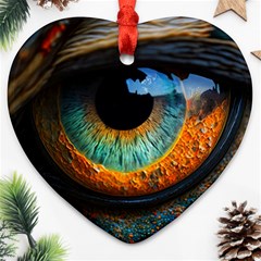 Eye Bird Feathers Vibrant Heart Ornament (two Sides) by Hannah976