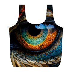 Eye Bird Feathers Vibrant Full Print Recycle Bag (l) by Hannah976