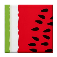 Watermelon Black Green Melon Red Tile Coaster by Cemarart