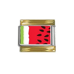 Watermelon Black Green Melon Red Gold Trim Italian Charm (9mm) by Cemarart