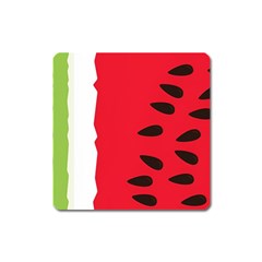 Watermelon Black Green Melon Red Square Magnet by Cemarart