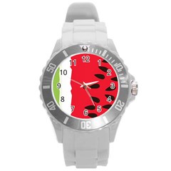 Watermelon Black Green Melon Red Round Plastic Sport Watch (l) by Cemarart