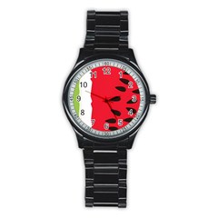 Watermelon Black Green Melon Red Stainless Steel Round Watch