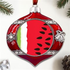 Watermelon Black Green Melon Red Metal Snowflake And Bell Red Ornament by Cemarart