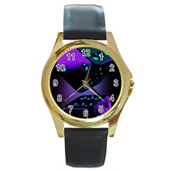 3d Love Ludo Game Round Gold Metal Watch by Cemarart