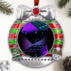 3d Love Ludo Game Metal X mas Ribbon With Red Crystal Round Ornament by Cemarart