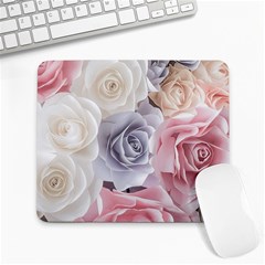 Pastel Rose Flower Blue Pink White Large Mousepad by Cemarart