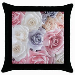 Pastel Rose Flower Blue Pink White Throw Pillow Case (black) by Cemarart