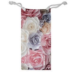 Pastel Rose Flower Blue Pink White Jewelry Bag by Cemarart