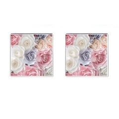 Pastel Rose Flower Blue Pink White Cufflinks (square) by Cemarart