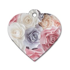 Pastel Rose Flower Blue Pink White Dog Tag Heart (one Side) by Cemarart