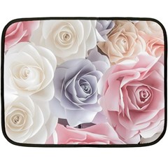 Pastel Rose Flower Blue Pink White Two Sides Fleece Blanket (mini) by Cemarart