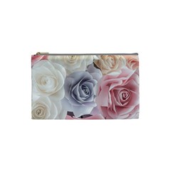 Pastel Rose Flower Blue Pink White Cosmetic Bag (small) by Cemarart