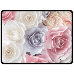 Pastel Rose Flower Blue Pink White Fleece Blanket (large) by Cemarart