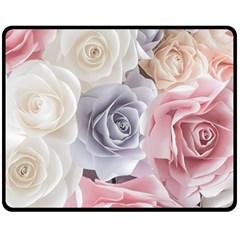 Pastel Rose Flower Blue Pink White Fleece Blanket (medium) by Cemarart