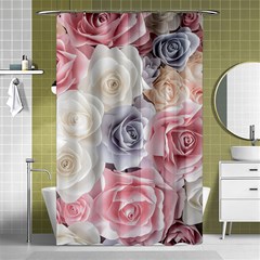 Pastel Rose Flower Blue Pink White Shower Curtain 48  X 72  (small)  by Cemarart