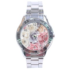 Pastel Rose Flower Blue Pink White Stainless Steel Analogue Watch